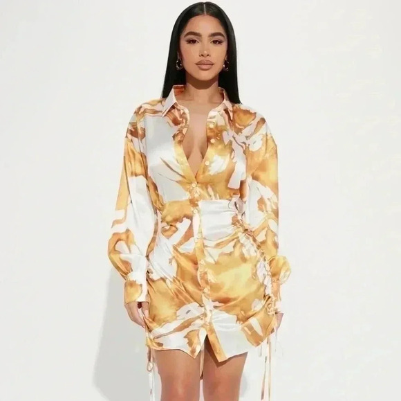 Fashion Nova Dresses & Skirts - "Sleek Sophistication: FASHION Nova Women's Satin Shirt Dress (Size Large, NWT)"